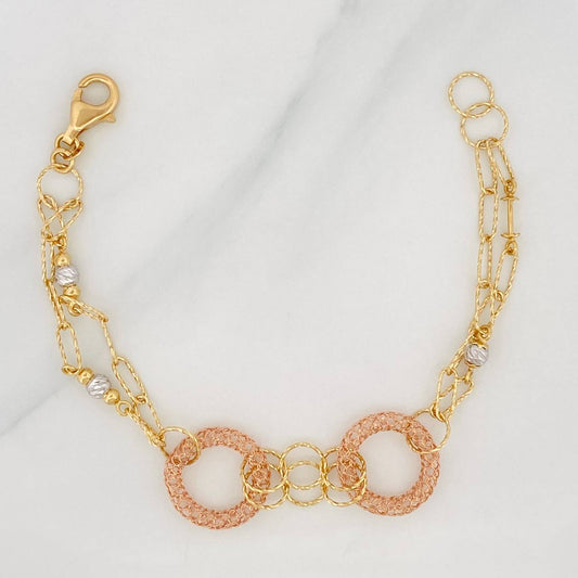 Pulso Aros 7g / 18cm / 3.17mm Tres Oros Amarillo Blanco Rosa 18K
