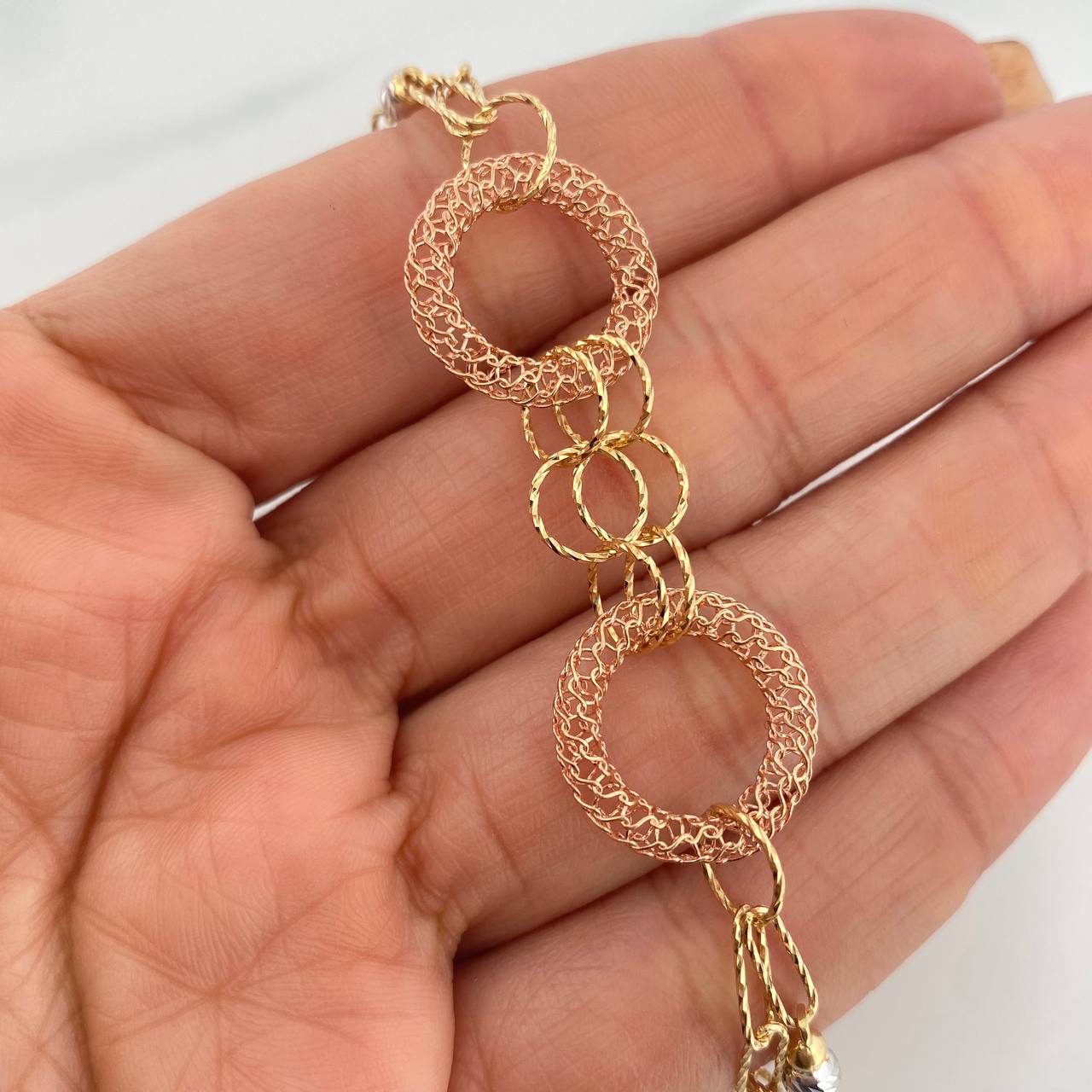 Pulso Aros 7g / 18cm / 3.17mm Tres Oros Amarillo Blanco Rosa 18K