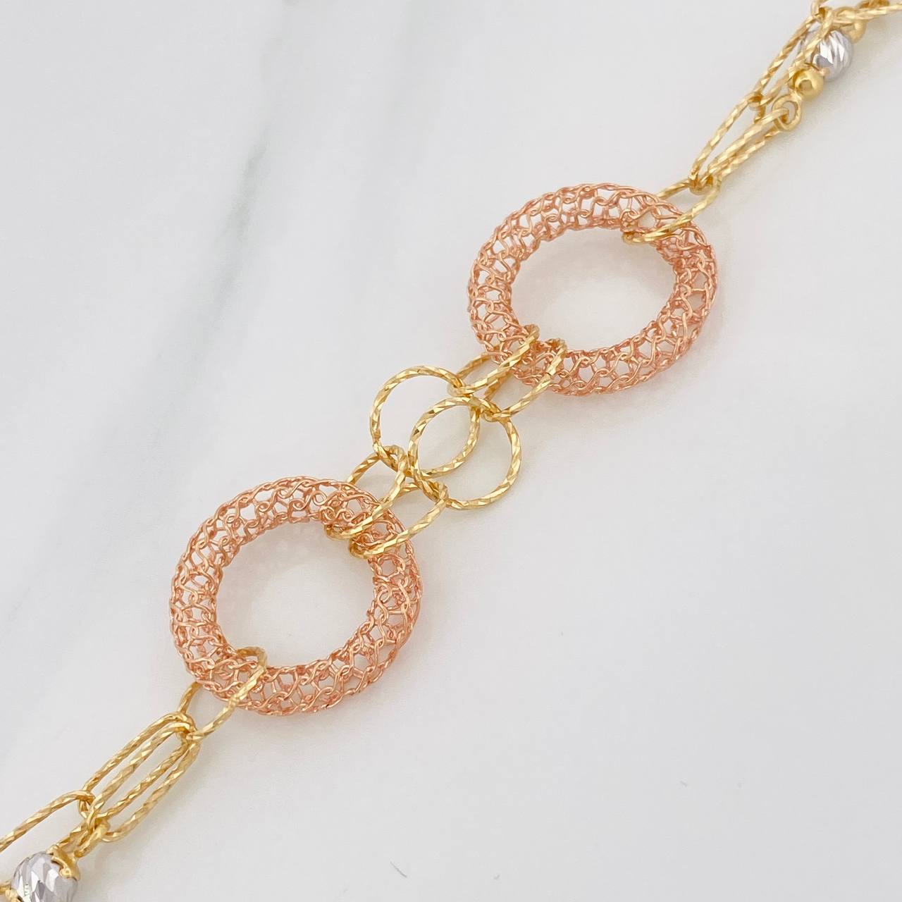 Pulso Aros 7g / 18cm / 3.17mm Tres Oros Amarillo Blanco Rosa 18K