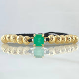Pulsera Negra Herraje Caja Cuatro Garras 4gr / 6mm Bolas Diamantadas 12und Esmeralda 1.70 Qts Oro Amarillo 18K (Joya) *