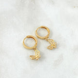 Candongas Mariposa Colgante 3.1gr / 2.5cm / Circones Blancos Oro Amarillo 18K
