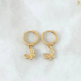 Candongas Mariposa Colgante 3.1gr / 2.5cm / Circones Blancos Oro Amarillo 18K