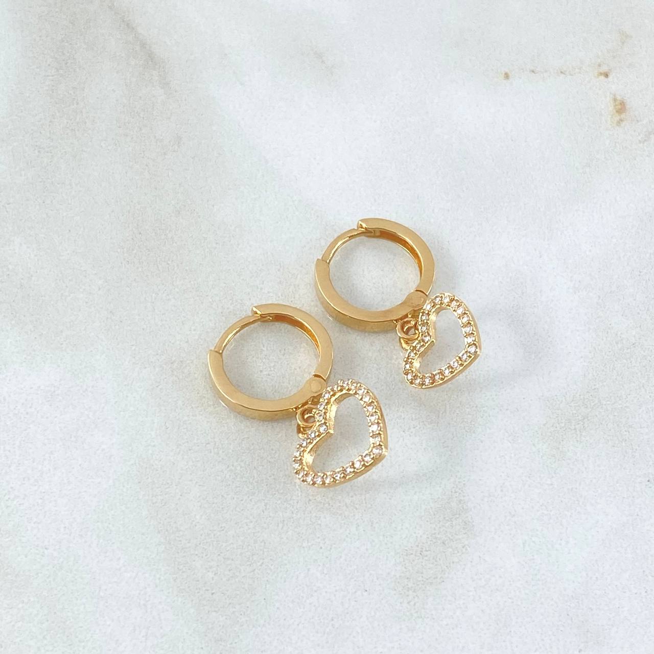 Candongas Corazón Silueta Colgante 3.3gr / 2.5cm / Circones Blancos Oro Amarillo 18K
