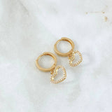 Candongas Corazón Silueta Colgante 3.3gr / 2.5cm / Circones Blancos Oro Amarillo 18K