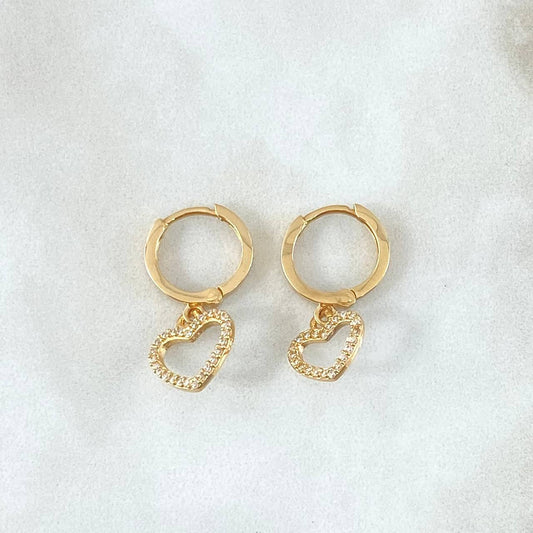 Candongas Corazón Silueta Colgante 3.3gr / 2.5cm / Circones Blancos Oro Amarillo 18K
