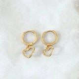 Candongas Corazón Silueta Colgante 3.3gr / 2.5cm / Circones Blancos Oro Amarillo 18K