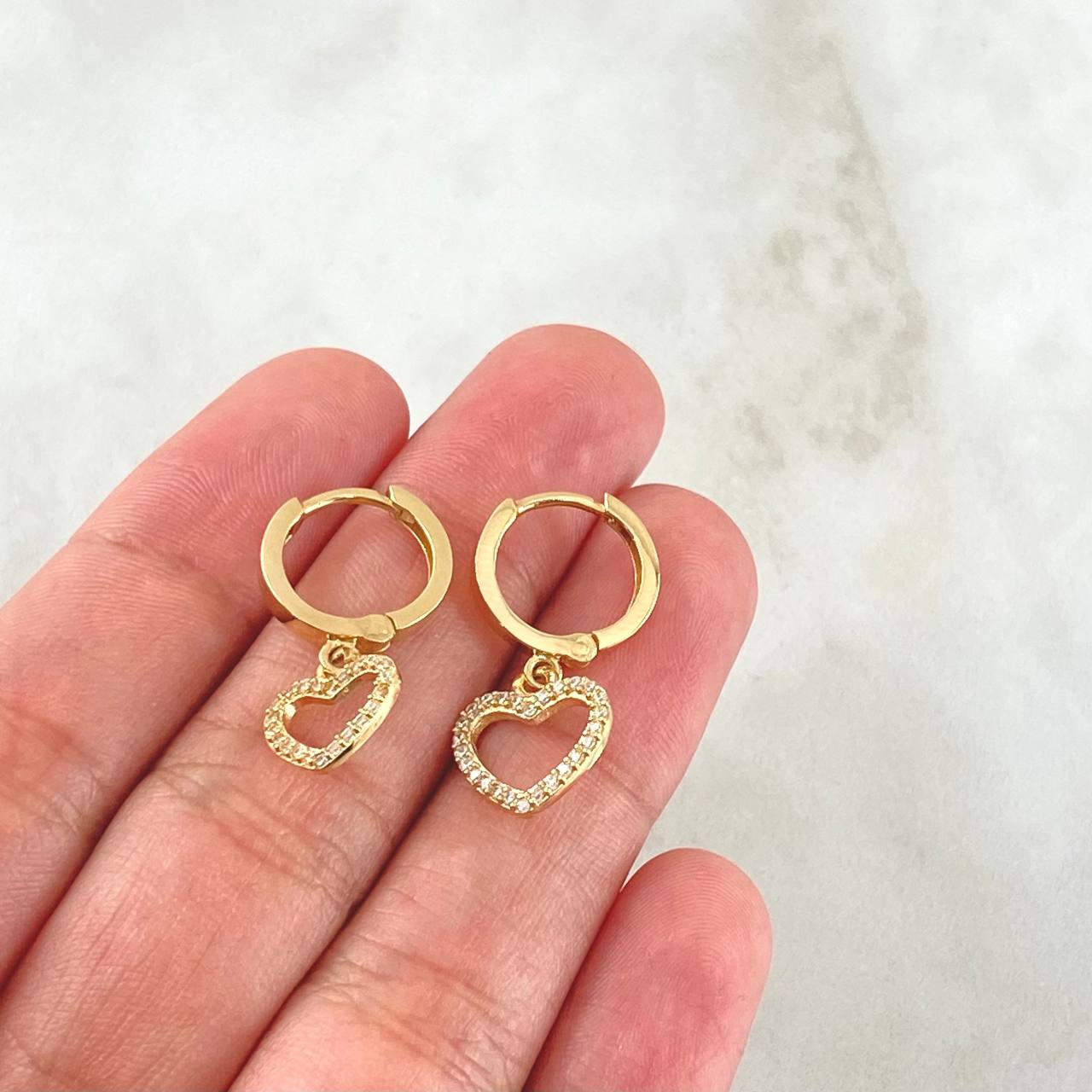 Candongas Corazón Silueta Colgante 3.3gr / 2.5cm / Circones Blancos Oro Amarillo 18K