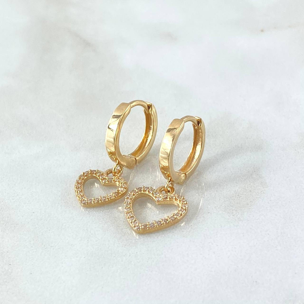 Candongas Corazón Silueta Colgante 3.3gr / 2.5cm / Circones Blancos Oro Amarillo 18K