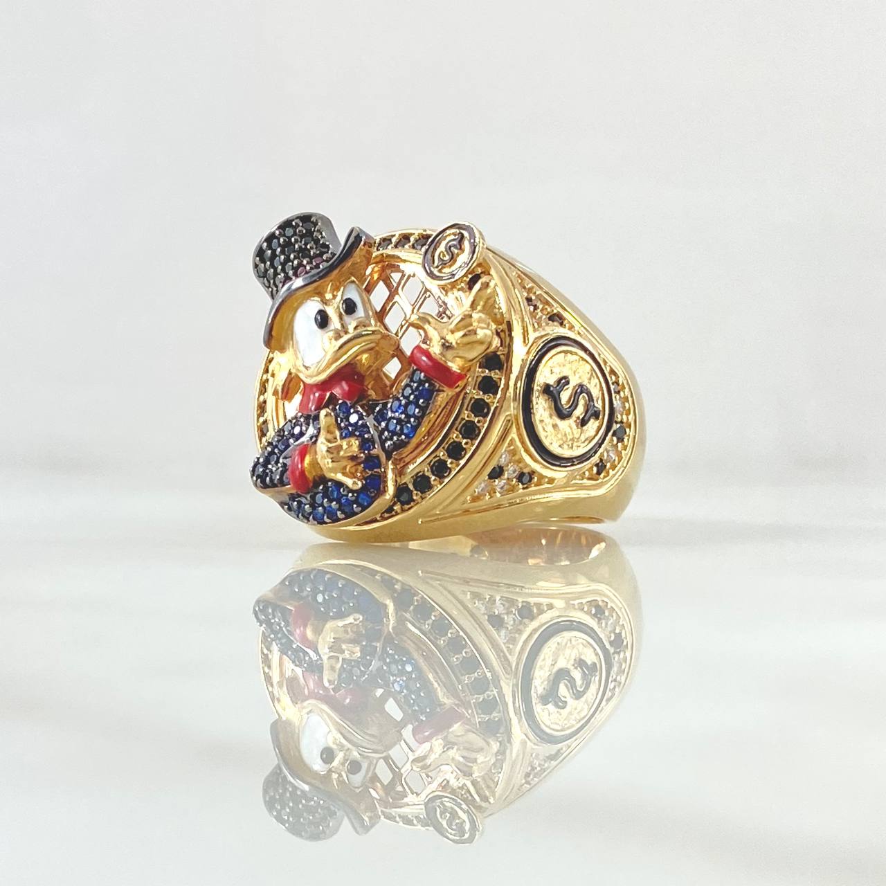 Anillo Pato Millonario Inspirado 17.3gr / T10 1/2 / Circones Multicolor Dos Oros Amarillo Rosa 18K ©