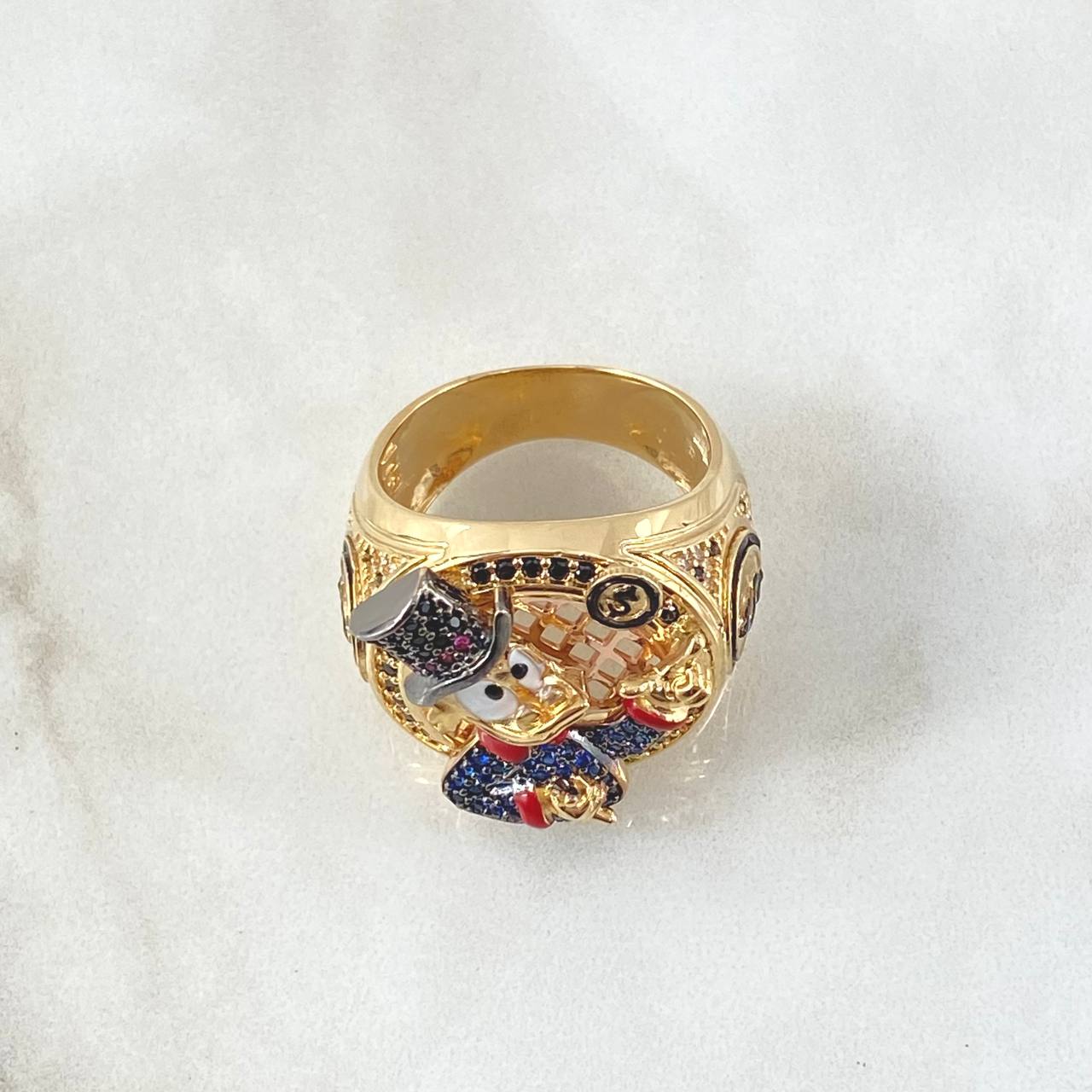 Anillo Pato Millonario Inspirado 17.3gr / T10 1/2 / Circones Multicolor Dos Oros Amarillo Rosa 18K ©