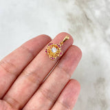 Set Flor 10.4 Anillo / T6 1/2 + Topos + Dije / 2.1cm Circones Fucsias Oro Amarillo (A.C)