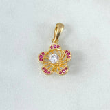 Set Flor 10.4 Anillo / T6 1/2 + Topos + Dije / 2.1cm Circones Fucsias Oro Amarillo (A.C)