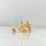 Set Flor 10.4 Anillo / T6 1/2 + Topos + Dije / 2.1cm Circones Fucsias Oro Amarillo (A.C)