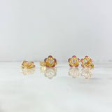 Set Flor 10.4 Anillo / T6 1/2 + Topos + Dije / 2.1cm Circones Fucsias Oro Amarillo (A.C)