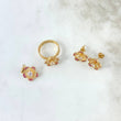Set Flor 10.4 Anillo / T6 1/2 + Topos + Dije / 2.1cm Circones Fucsias Oro Amarillo (A.C)