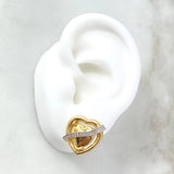 Set Corazon Cinta 9.6gr Dije / 2.8cm + Topos Circones Blancos Dos Oros Amarillo Blanco (A.C)