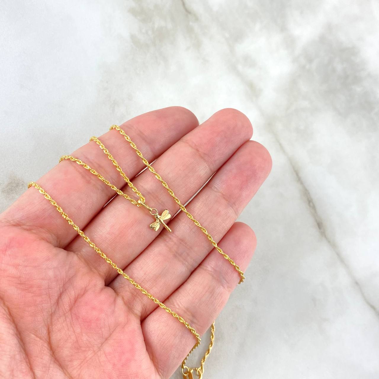 Cadena Lazo 0.95gr / 50cm + Dije Libelula 0.25gr / 1.3cm Oro Amarillo (Oferta)