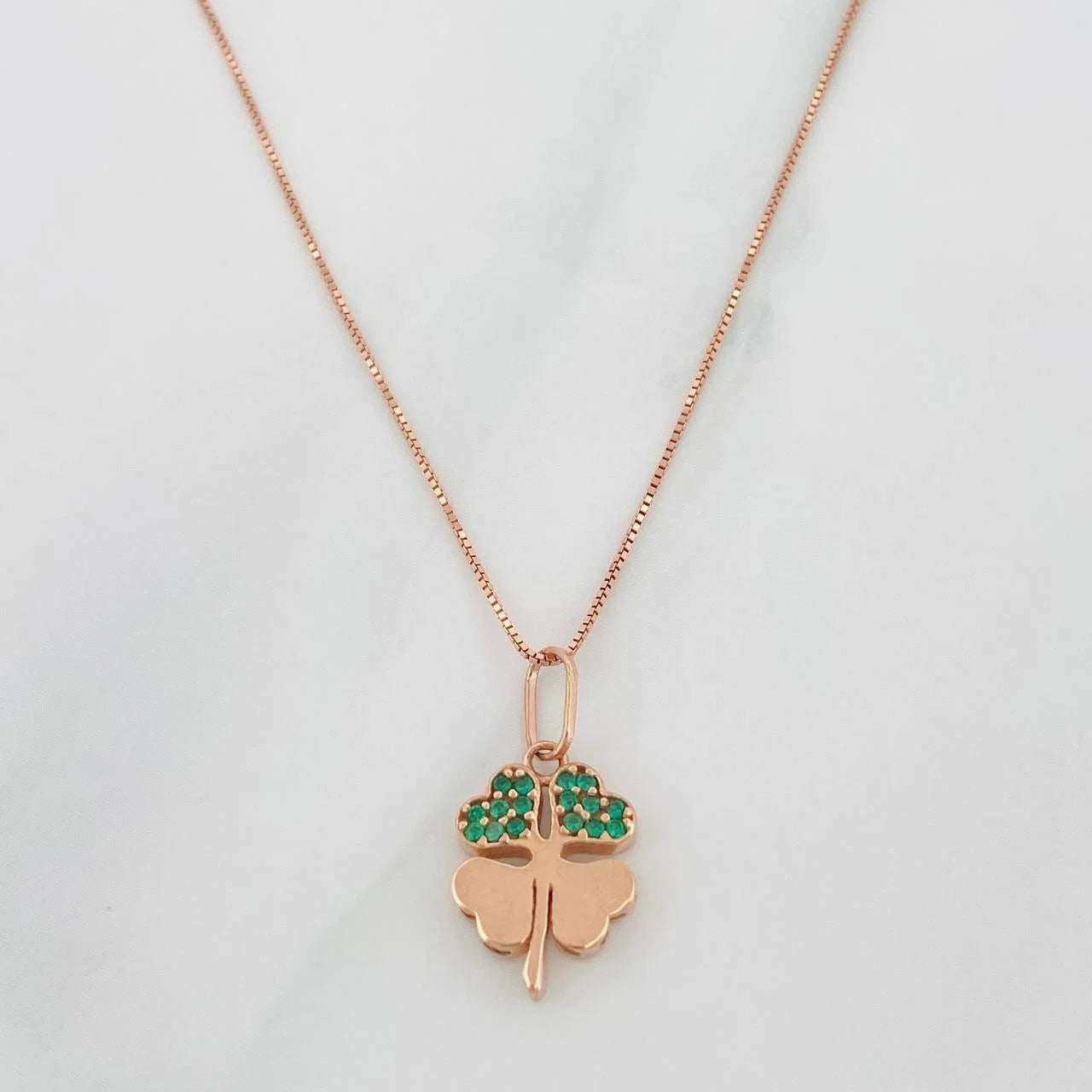 Set Cadena Veneciana + Dije Trebol / 2.25g / 45cm Oro Rosa 18K