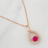 Set Cadena Veneciana + Dije Halo Gota / 2.1g / 45cm Oro Rosa 18K