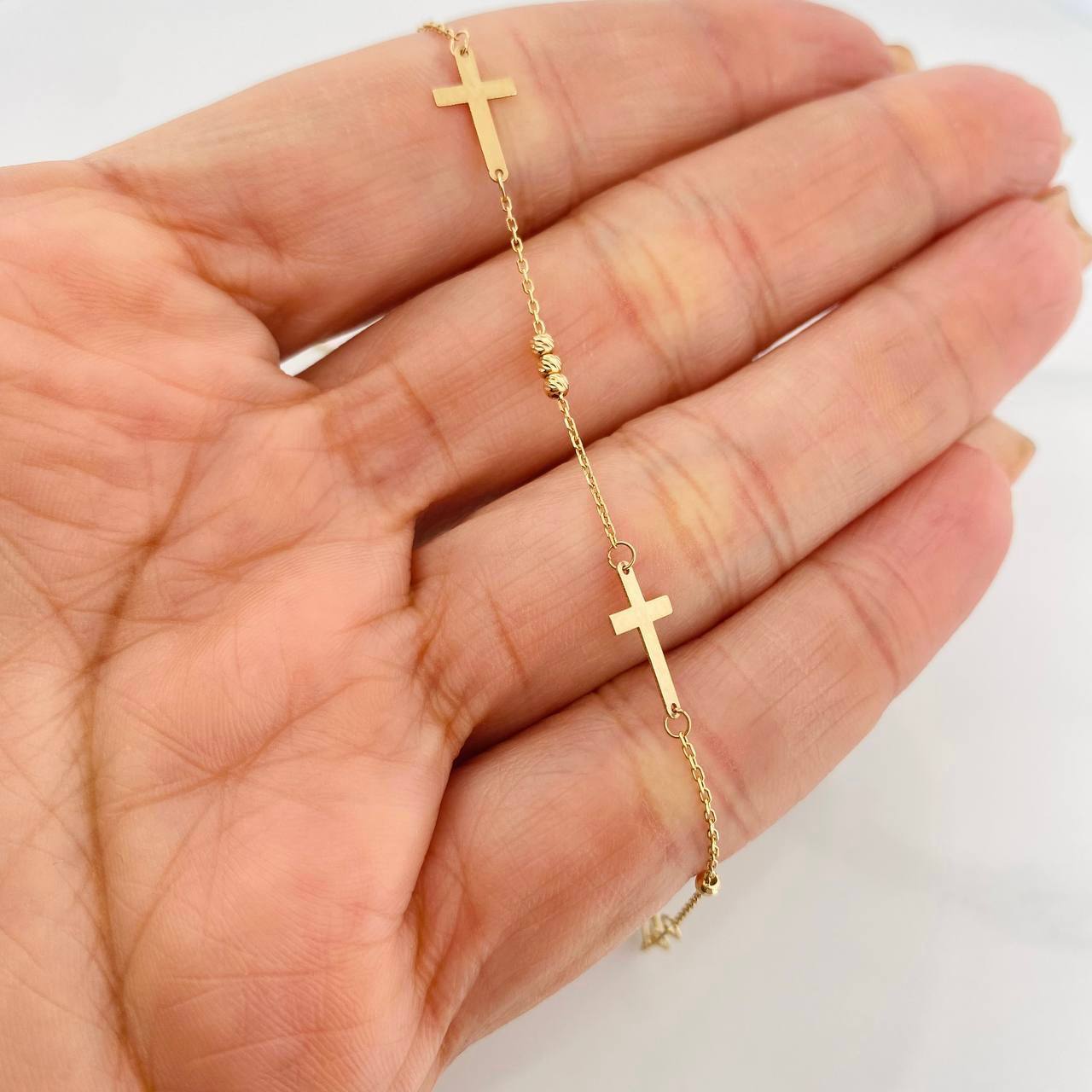 Pulso Modulable Aro Seguido Cruces 1.35g / 17.5cm - 19.8cm / 0.8mm Oro Amarillo 18K