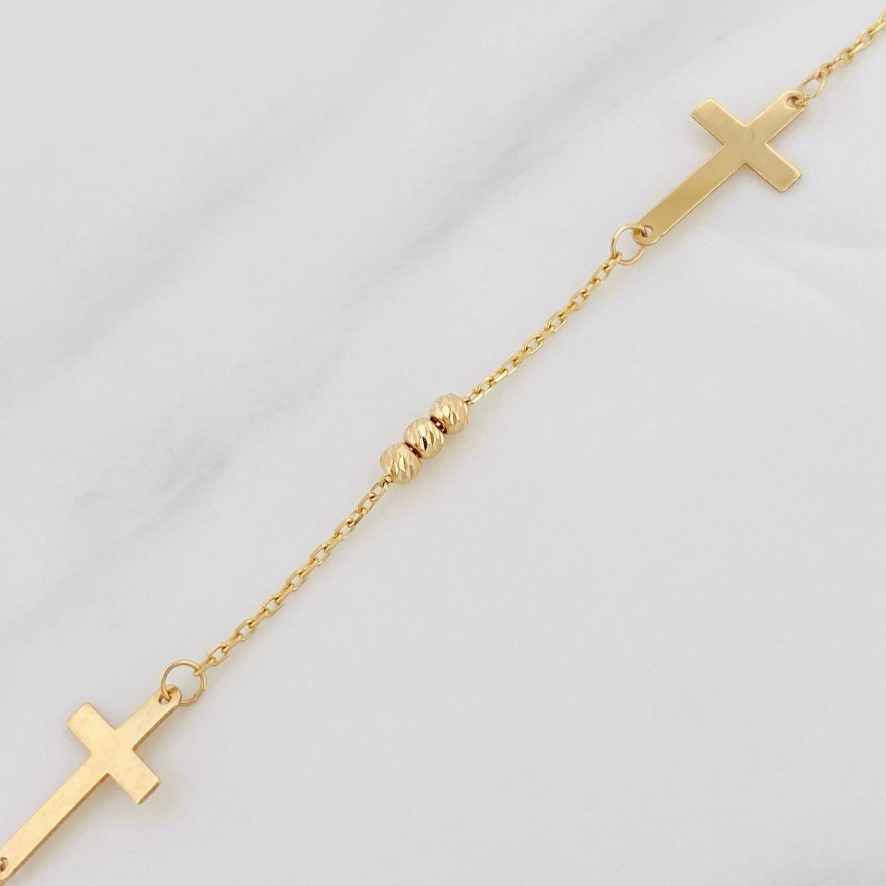 Pulso Modulable Aro Seguido Cruces 1.35g / 17.5cm - 19.8cm / 0.8mm Oro Amarillo 18K