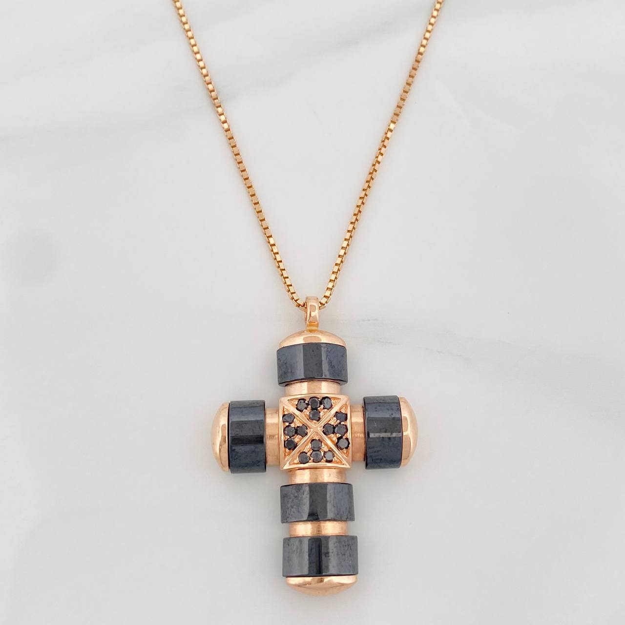 Cadena Veneciana Dije Cruz Diamantes 16pts 11.4g / 60cm / 0.46mm Oro Rosa 18K