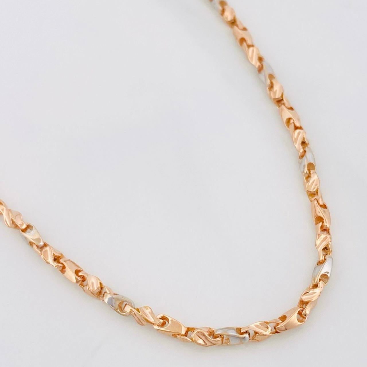 Cadena Rustica Espiga Articulada 12.7g / 55cm / 2.5mm Dos Oros Blanco Rosa 18K