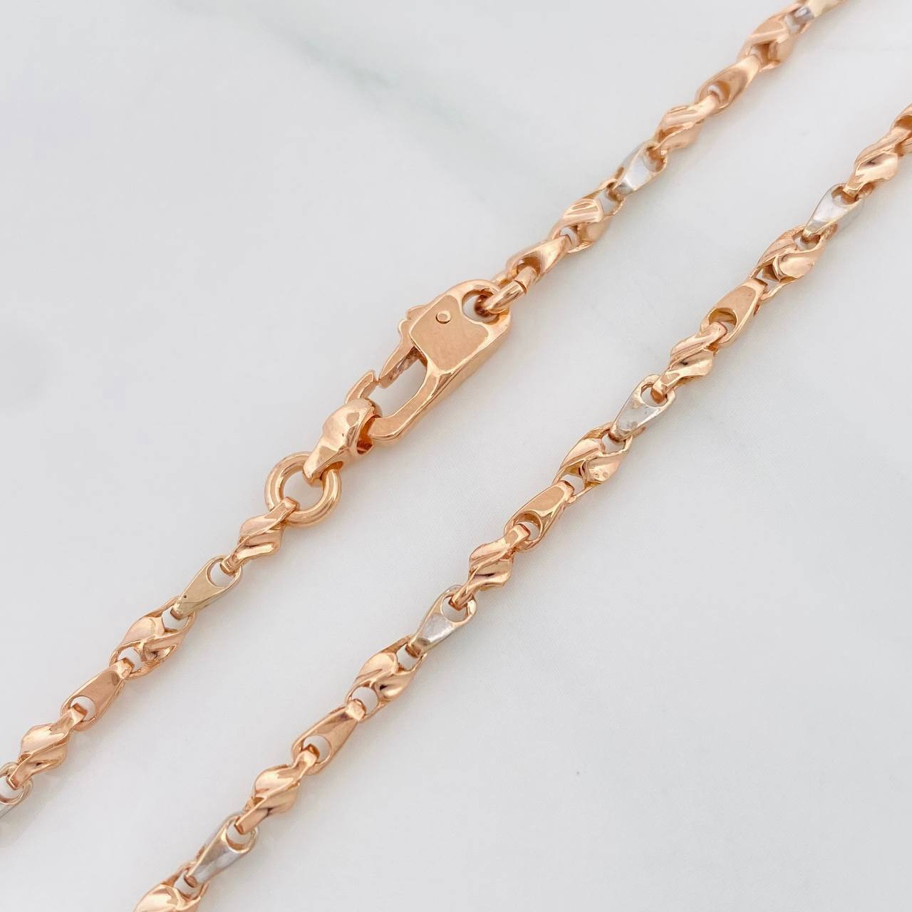 Cadena Rustica Espiga Articulada 12.7g / 55cm / 2.5mm Dos Oros Blanco Rosa 18K