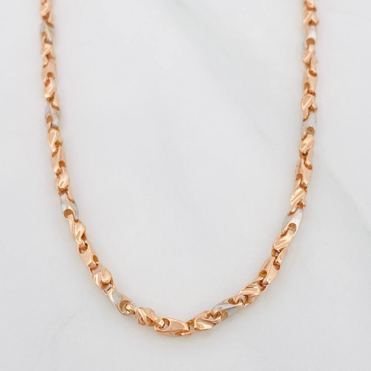 Cadena Rustica Espiga Articulada 12.7g / 55cm / 2.5mm Dos Oros Blanco Rosa 18K