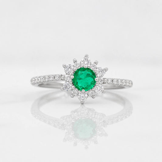 Anillo Flor Esmeralda 0.25pts 1.8g / T7 1/4 Plata 925