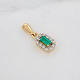 Dije Rectangulo Esmeraldas 12pts Diamantes 10pts 0.7g / 1.5cm Dos Oros Amarillo Blanco 18K