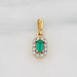 Dije Rectangulo Esmeraldas 12pts Diamantes 10pts 0.7g / 1.5cm Dos Oros Amarillo Blanco 18K