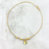 Tobillera Espiga Desplazable 2.5gr / 25.5cm / 4mm Bolas Diamantadas-Corazón-Circones Verdes Oro Amarillo