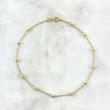 Tobillera Estilo Militar 2.3gr / 24cm / 3mm Bolas Diamantadas Oro Amarillo