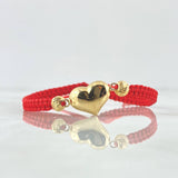 Pulsera Roja Herraje Corazón 1.2gr / 5mm Bolas Diamantadas 2 Und Oro Amarillo 18K