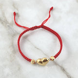 Pulsera Roja Herraje Corazón 1.2gr / 5mm Bolas Diamantadas 2 Und Oro Amarillo 18K