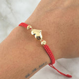 Pulsera Roja Herraje Corazón 1.2gr / 5mm Bolas Diamantadas 2 Und Oro Amarillo 18K