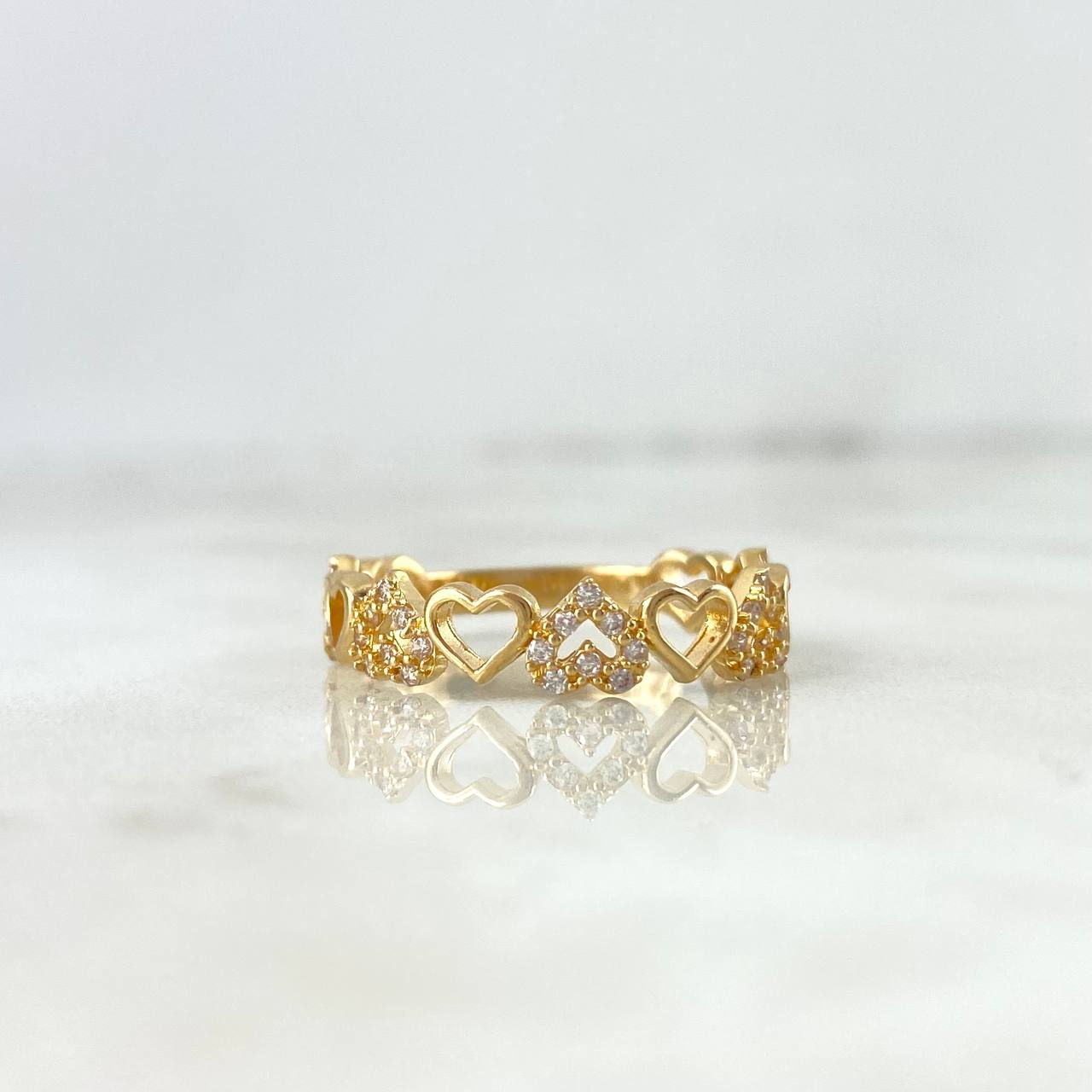Anillo Corazones 2gr / T5 1/4 / Circones blancos Oro Amarillo