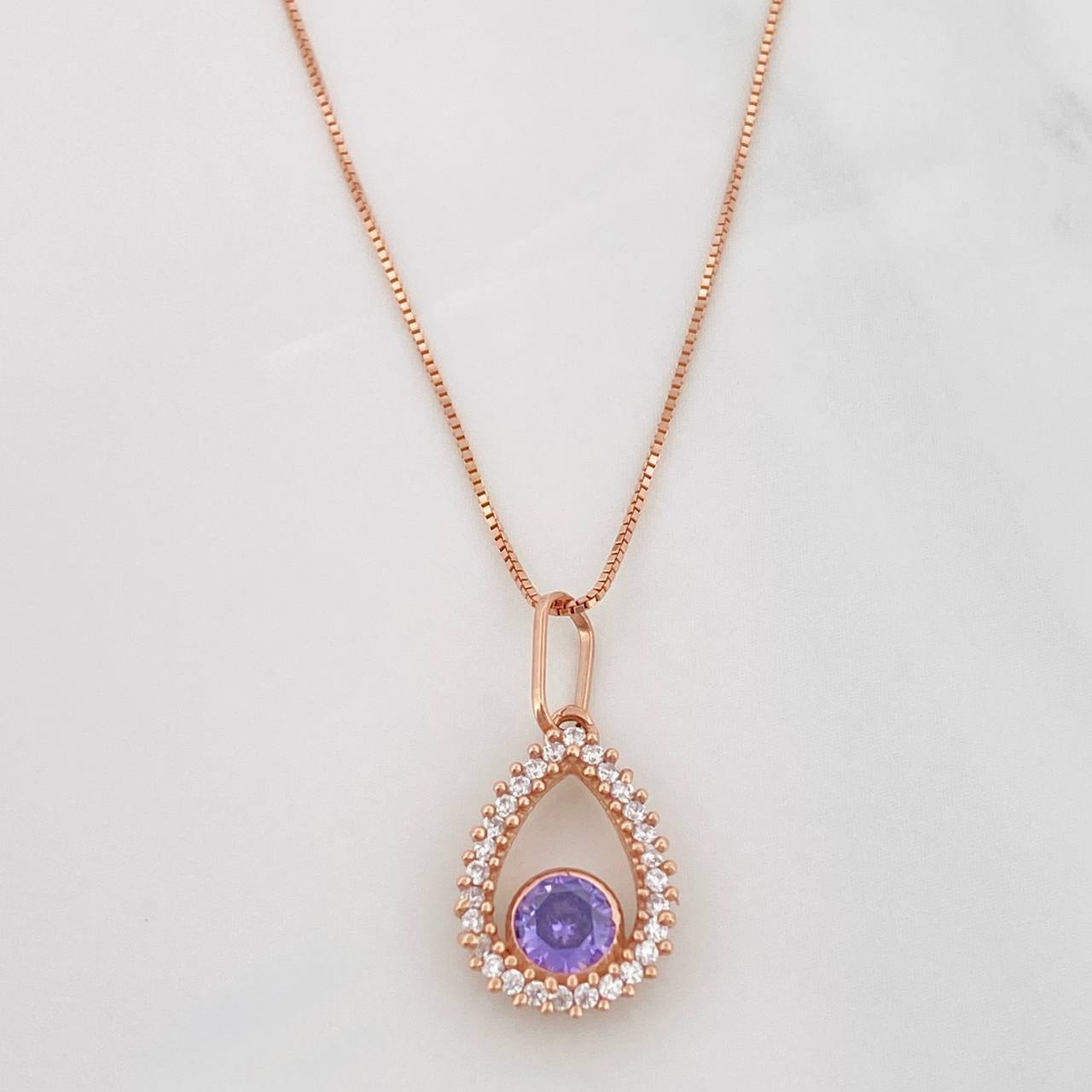 Set Cadena Veneciana + Dije Gota Halo / 2.25g / 45cm Oro Rosa 18K
