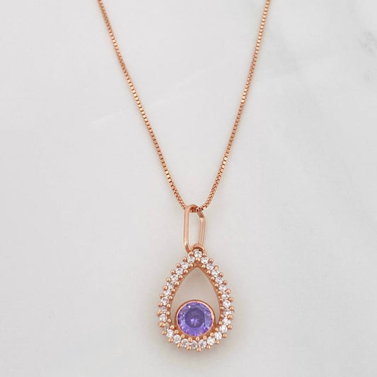 Set Cadena Veneciana + Dije Gota Halo / 2.25g / 45cm Oro Rosa 18K