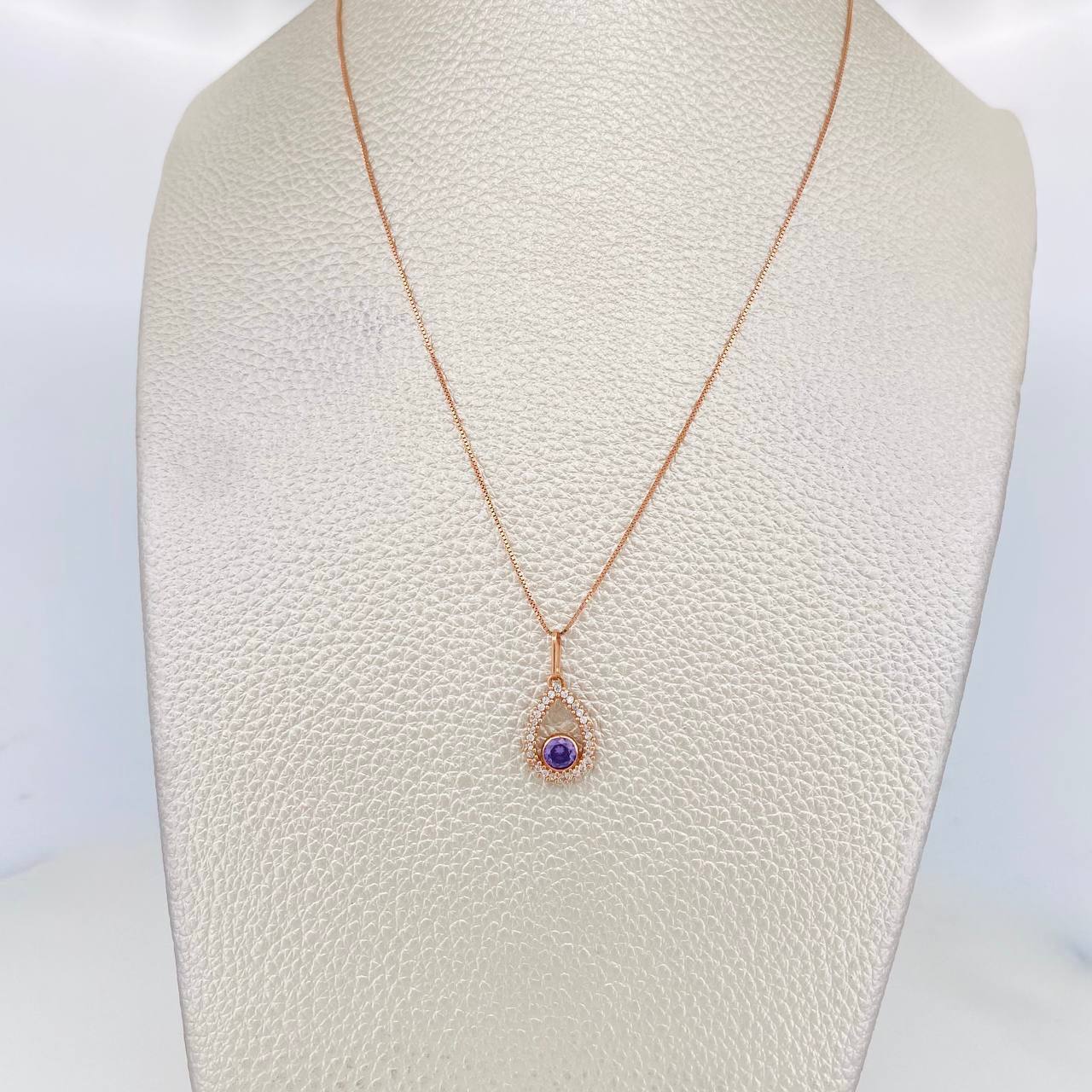 Set Cadena Veneciana + Dije Gota Halo / 2.25g / 45cm Oro Rosa 18K