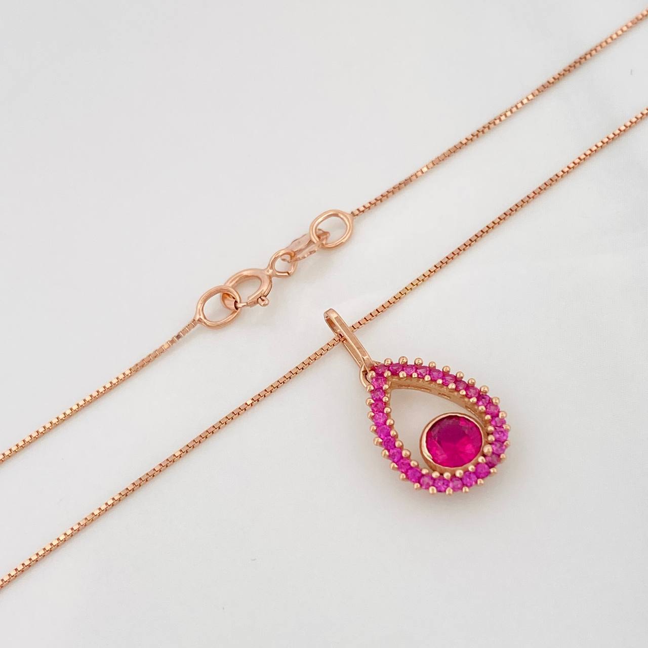 Set Cadena Veneciana + Dije Gota Halo / 2.15g / 45cm Oro Rosa 18K