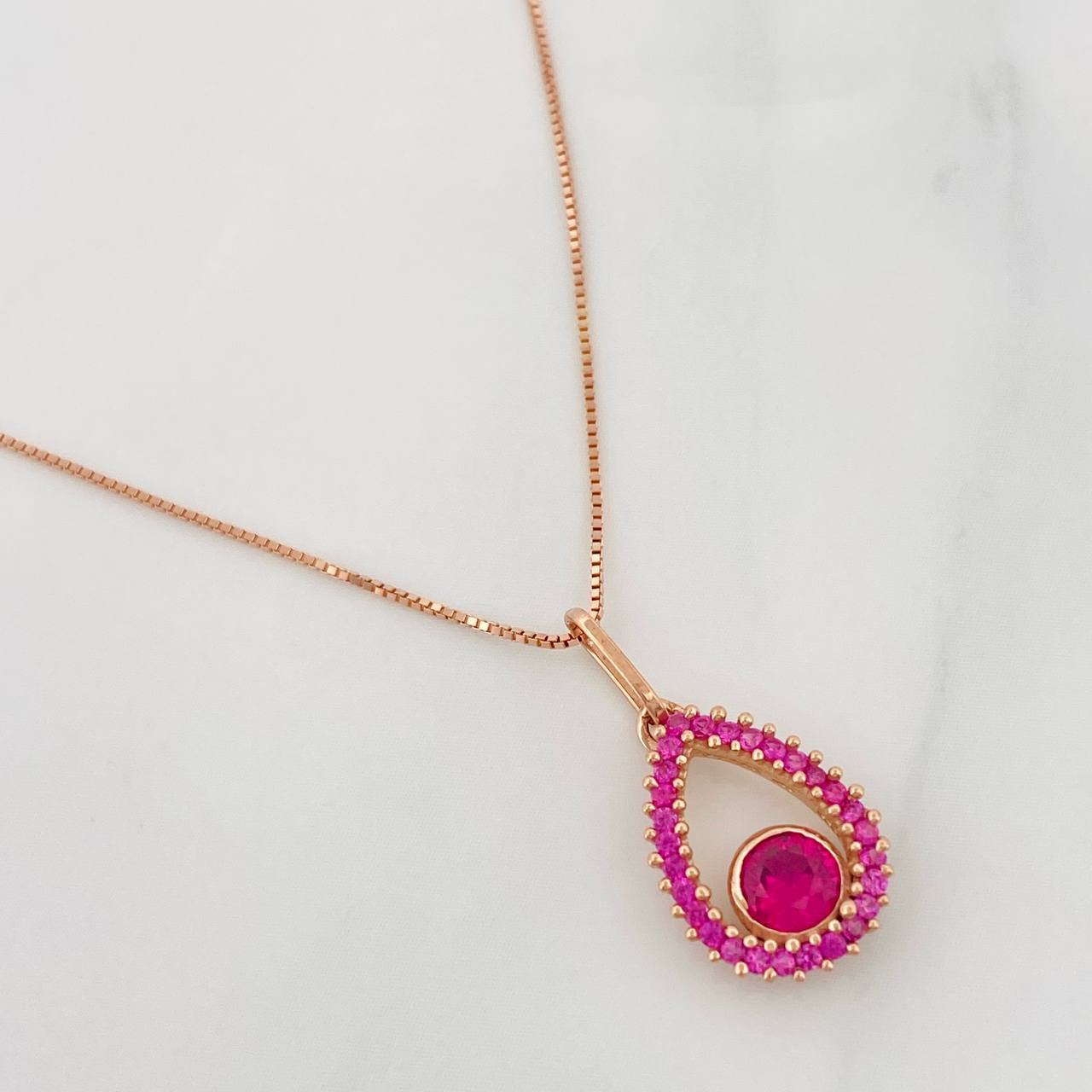 Set Cadena Veneciana + Dije Gota Halo / 2.15g / 45cm Oro Rosa 18K