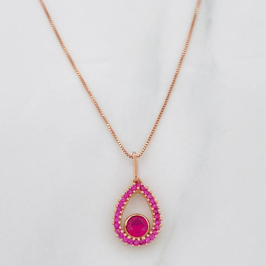 Set Cadena Veneciana + Dije Gota Halo / 2.15g / 45cm Oro Rosa 18K