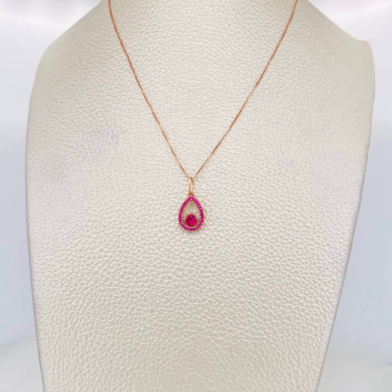 Set Cadena Veneciana + Dije Gota Halo / 2.15g / 45cm Oro Rosa 18K