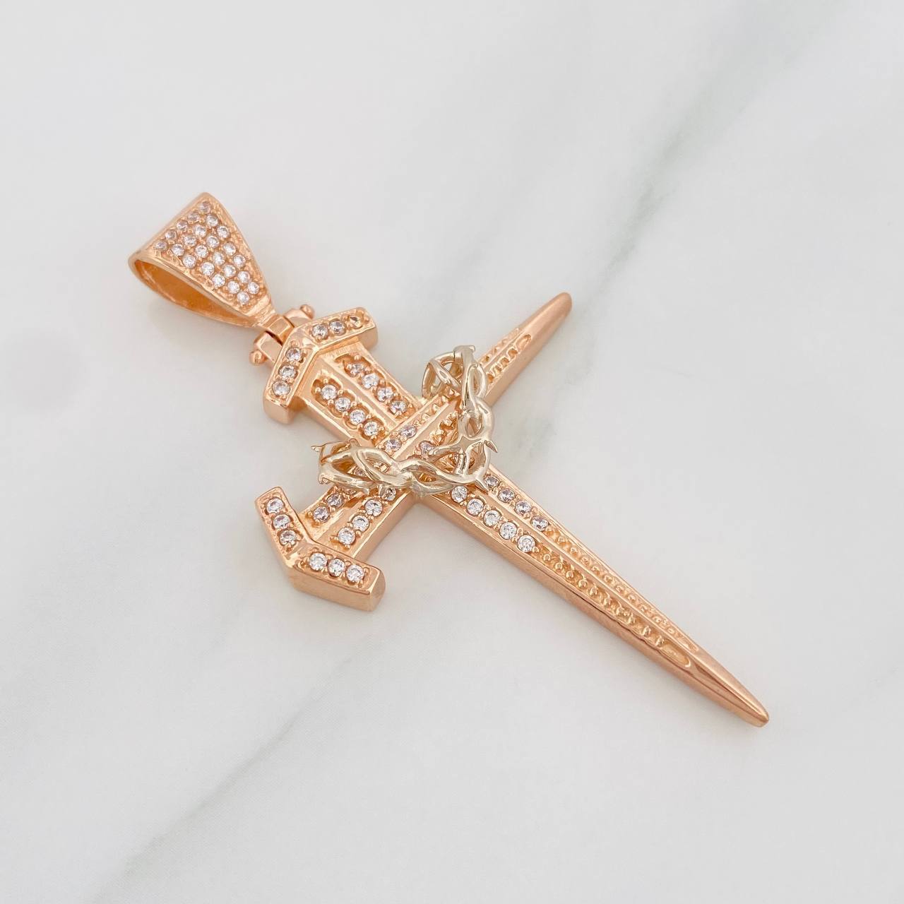 Dije Cruz Clavo 8.45g / 6cm Dos Oros Blanco Rosa 18K