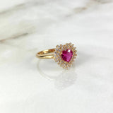 Anillo Corazon 3.45gr T7 Circon Fucsia Circones Blancos Oro Amarillo