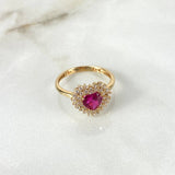 Anillo Corazon 3.45gr T7 Circon Fucsia Circones Blancos Oro Amarillo