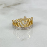 Anillo Corona Corazón 15s 4.85gr T6 Circones Blancos Dos Oros Amarillo Blanco