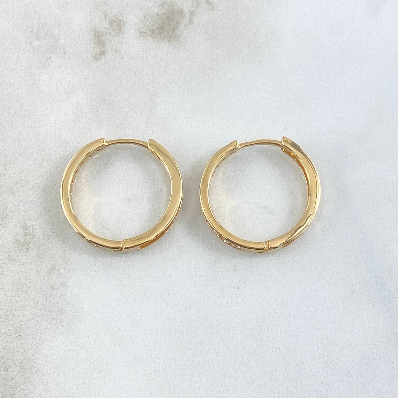 Candongas Carril 4.35gr / 2cm / Circones Blancos Oro Amarillo 18K